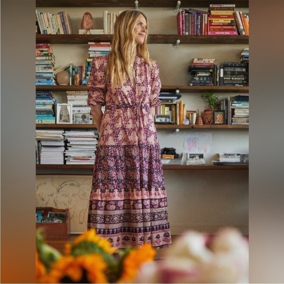 Faherty Idina Block Print Dress in Kingsley Block Print Spring dress Midi L - Picture 2 of 8